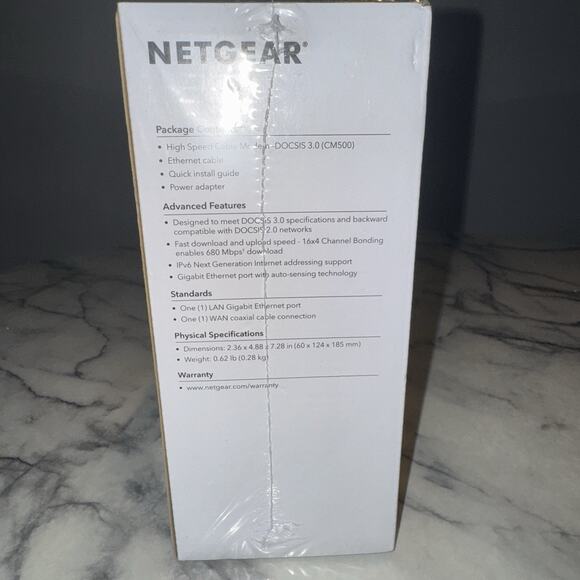 NEW SEALED NETGEAR CM500-1AZNAS 16x4 DOCSIS 3.0 Cable Modem Speeds of 686mbps - Picture 4 of 5
